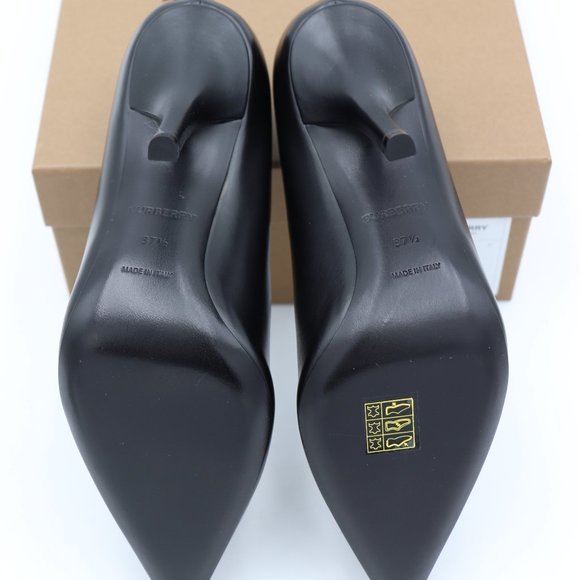 NIB Burberry Ezra Black Leather Monogram Point-Toe Pumps Heels - Picture 10 of 12
